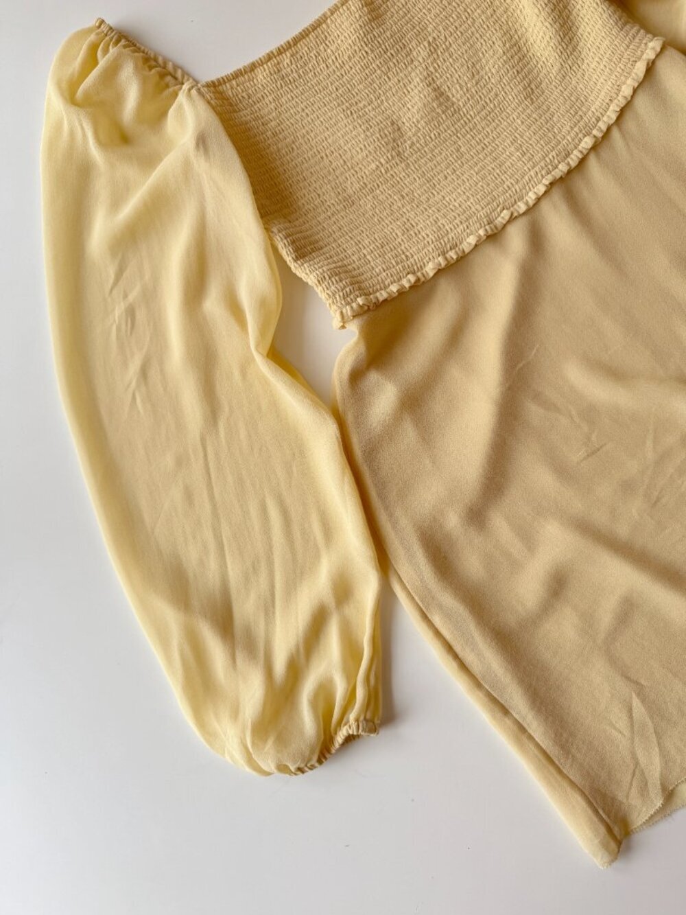 Aritzia WILFRED Tempest Yellow Chiffon Smocked Long Sleeve Mini Dress, Size 4 - Picture 9 of 16